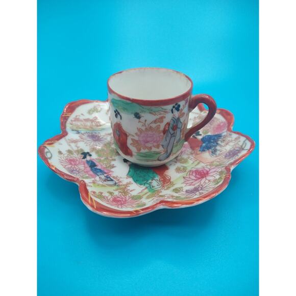 Japanese Kutani Style Porcelain Mug Cup & Saucer Dish – Hand Painted Geishas - Picture 2 of 16